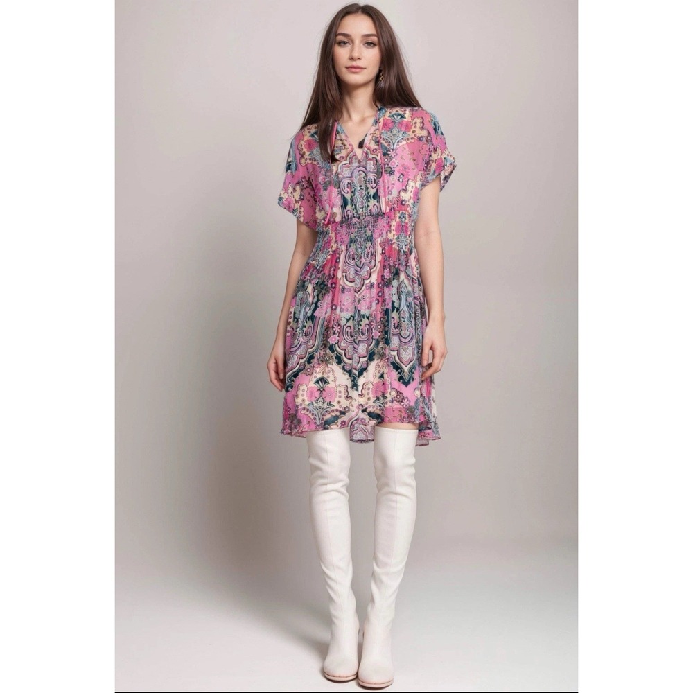 Johnny Was Paisley Thia Burnout Silk Dress XXL